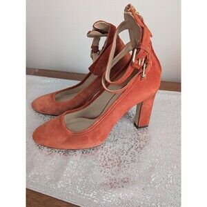 Massimo Dutti Caldera Heels Women's 38/7.5 Burnt Orange Suede Ankle Strap Shoes